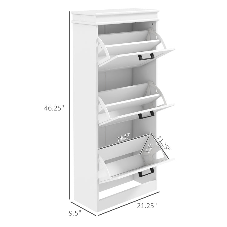 Homcom Shoe Cabinet For Entryway, Narrow Shoe Rack Storage Organizer With 3 Flip Drawers And Adjustable Shelves For 15 Pairs Of Shoes, White