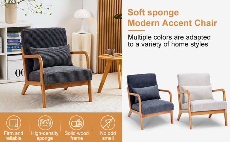 Mid Century Modern Accent Chair, Arm Chair Living Room Chairs With Pillow Upholstered Reading Chair With Solid Wood Frame & Living Room Bedroom Balcony Beige