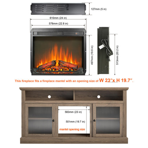 23 Inch Electric Fireplace Insert, Ultra Thin Heater With Log Set & Realistic Flame, Remote Control With Timer, Overheating Protection