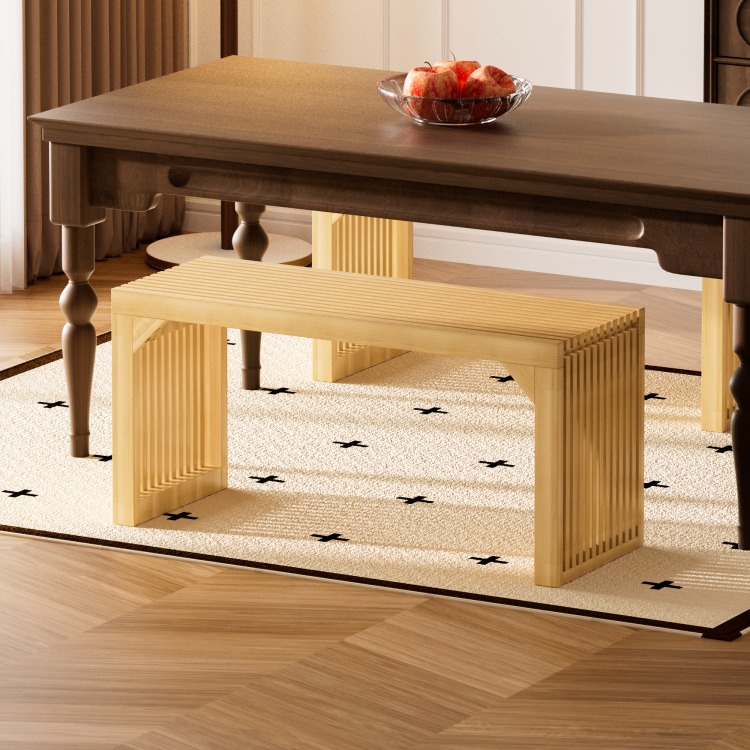 35" Solid Wood Bench Nature For Entryway, Living Room, Kitchen