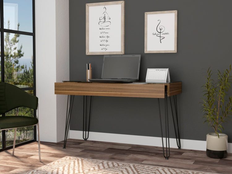 Kyoto 120 Writing Desk, Hairpin, One Drawer