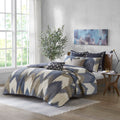 3 Piece Printed Cotton Quilt Set Navy Full Queen