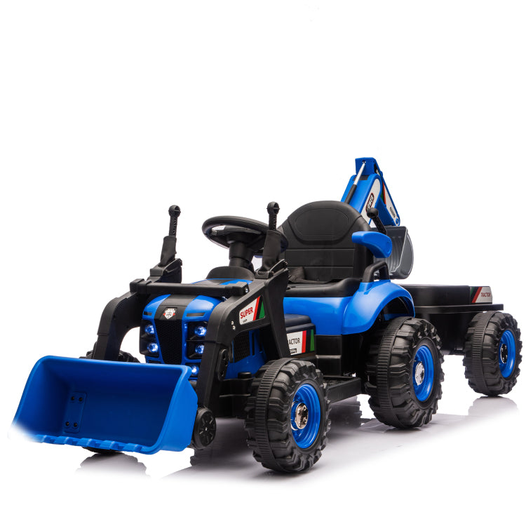 24V Kids Ride On Electric Tractor Toy With 4 In 1 Construction Attachments Excavator, Dump Truck & Bulldozer W Parent Remote Control,3 Speed Adjustable,Built In Music Player,Led Tail Light