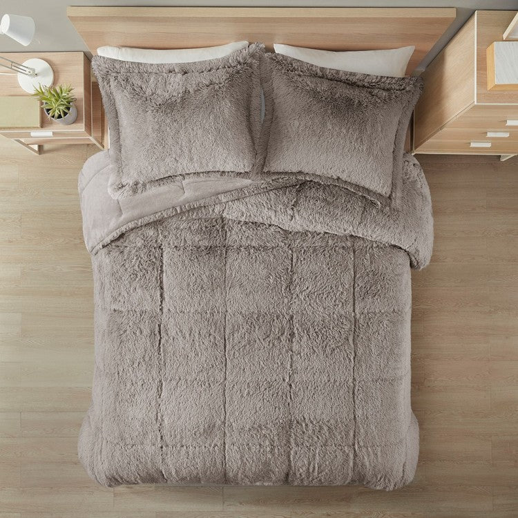 Full Queen Shaggy Long Fur Comforter Mini Set