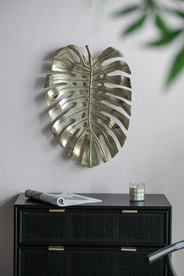 24.8X17.3X2" Gold Monstera Leaf Wall D Cor
