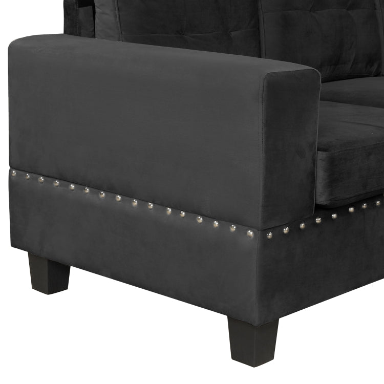 105" Modern Sectional Sofa With Storage Ottoman, L Shape Couch With 2 Pillows And Cup Holders,Sectional Sofa With Reversible Chaise For Living Room, Black