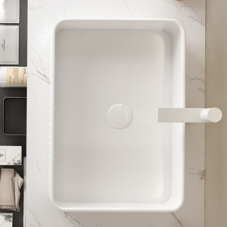 20'' Bathroom Sink, Rectangular Striped Vessel Ceramic Basin Without Faucet, No Cabinet, White