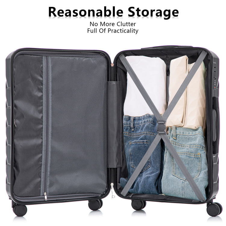 Hifine Tourist 20" 24" 28" 3 Pcs Set In Abs Spinner Wheel Luggage, Matching Color , With Combination Lock Black