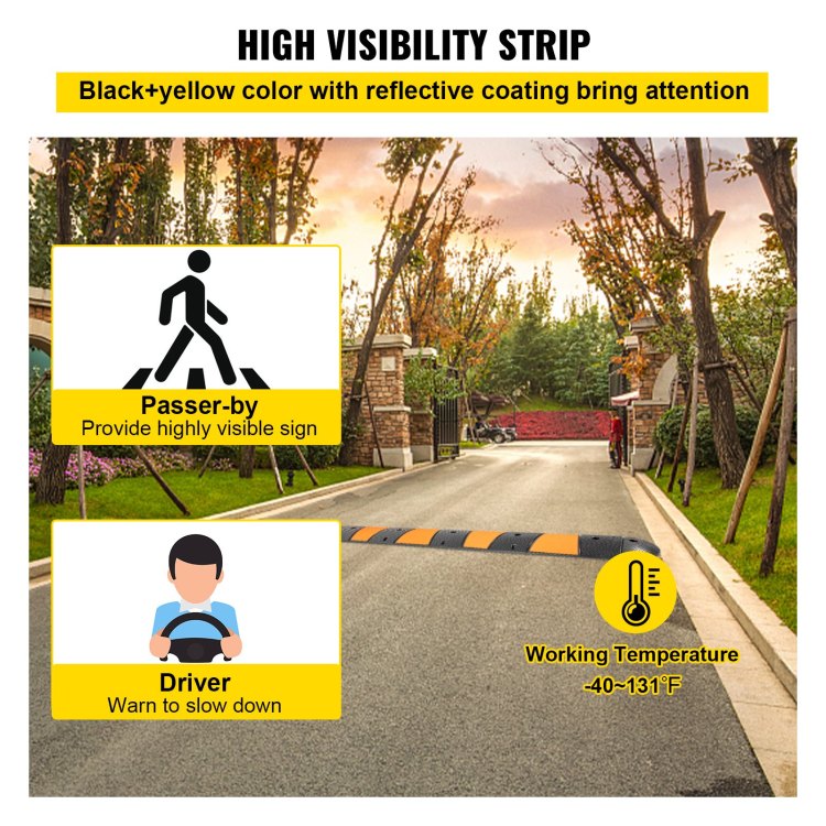 Rubber Speed Bump, 1 Pack 2 Channel Speed Bump Hump, 72" Long Modular Speed Bump Rated 22000 Lbs Loading, 72.8 X 12.2 X 2.2 Garage Speed Bump For Asphalt Concrete Gravel Driveway With 2 End Cap