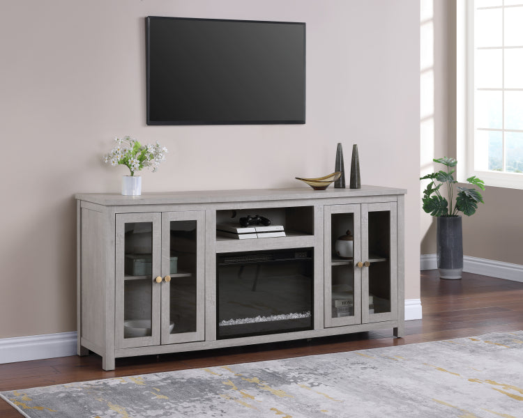 Ellington 70"W Light Gray Finish Fireplace Tv Stand Console With Heater, Led Light, Cabinets, Shelves
