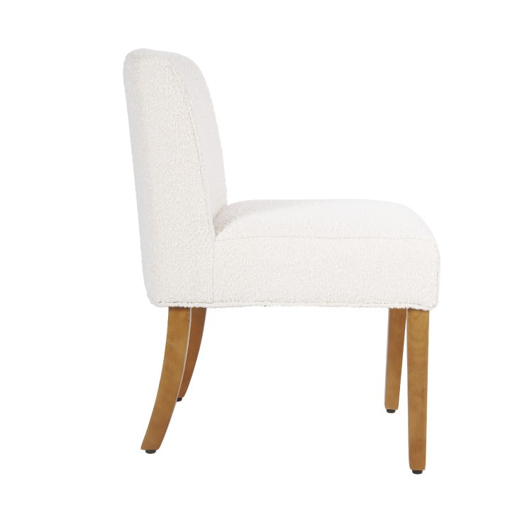 Kip Dining Chair With Honey Oak Wood Legs, Cream White Boucle Fabric