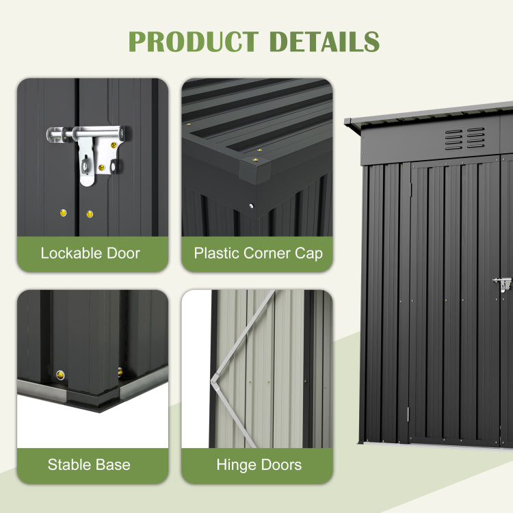 6 X 4 Ft Outdoor Storage Shed, All Weather Tool Shed For Garden, Backyard, Lawn, Black