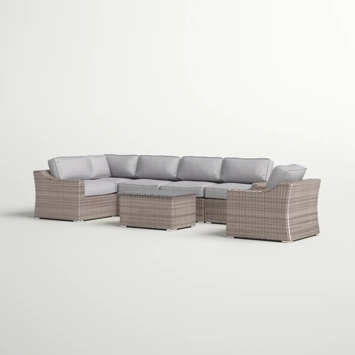 5 Person All Weather Wicker Sectional Seating Group With Cushions Fully Assembled
