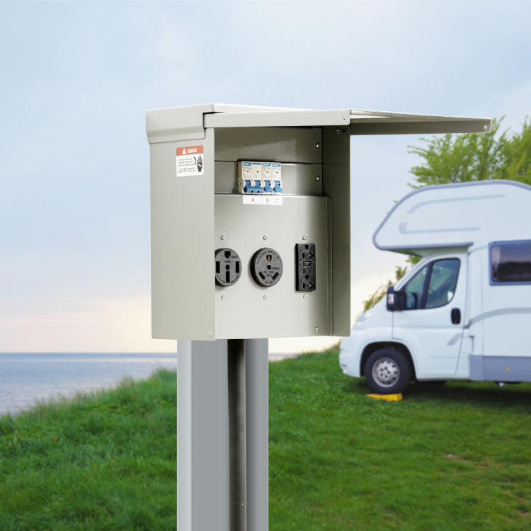 Temporary Power Outlet Panel, 125 250V, Rv Power Outlet Box With A 20 30 50 Amp Receptacle Installed, Nema 14 50R Nema Tt 30R 15A Gfci For Rv Camper Trailer Motorhome, Tested To Ul Standards