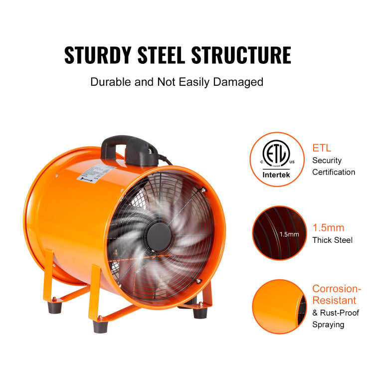 Portable Ventilator, 12 Inch Heavy Duty Cylinder Fan With 16.4Ft Duct Hose, 585W Strong Shop Exhaust Blower 3198Cfm, Industrial Utility Blower For Sucking Dust, Smoke, Smoke Home Workplace