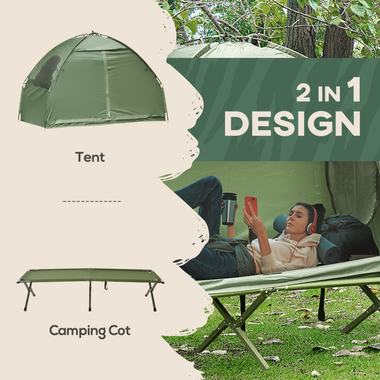 Outsunny Camping Tent Cot, Single Person Folding Cot Combo, Off Ground Tent, Covered Outdoor Bed With Carry Bag For Hiking, Camping
