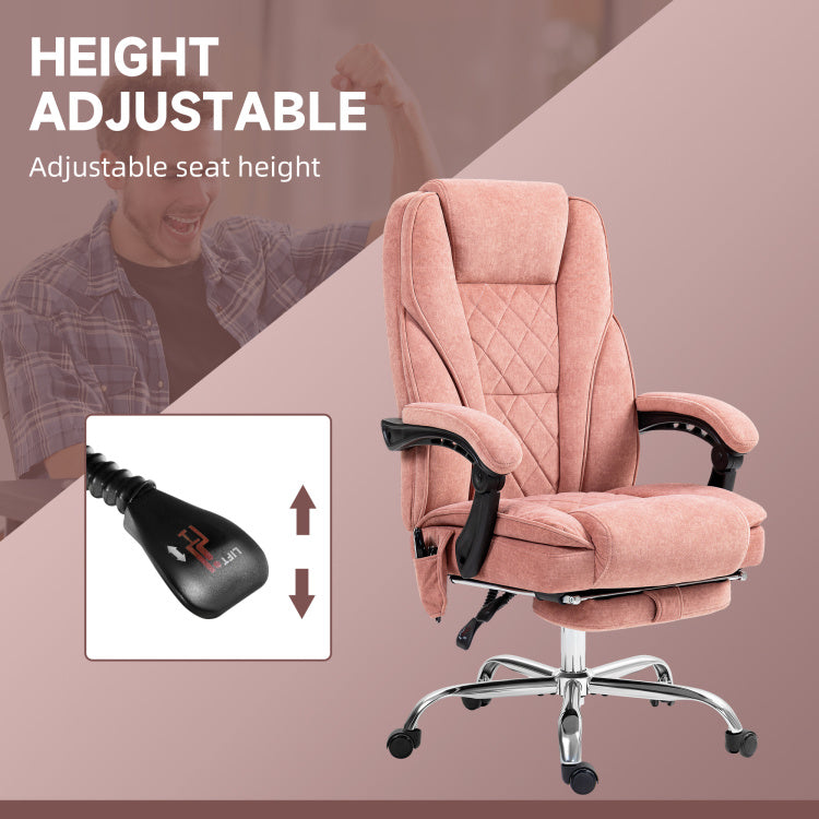 Heated Reclining Massage Office Chair With Adjustable Height And Footrest, Pink