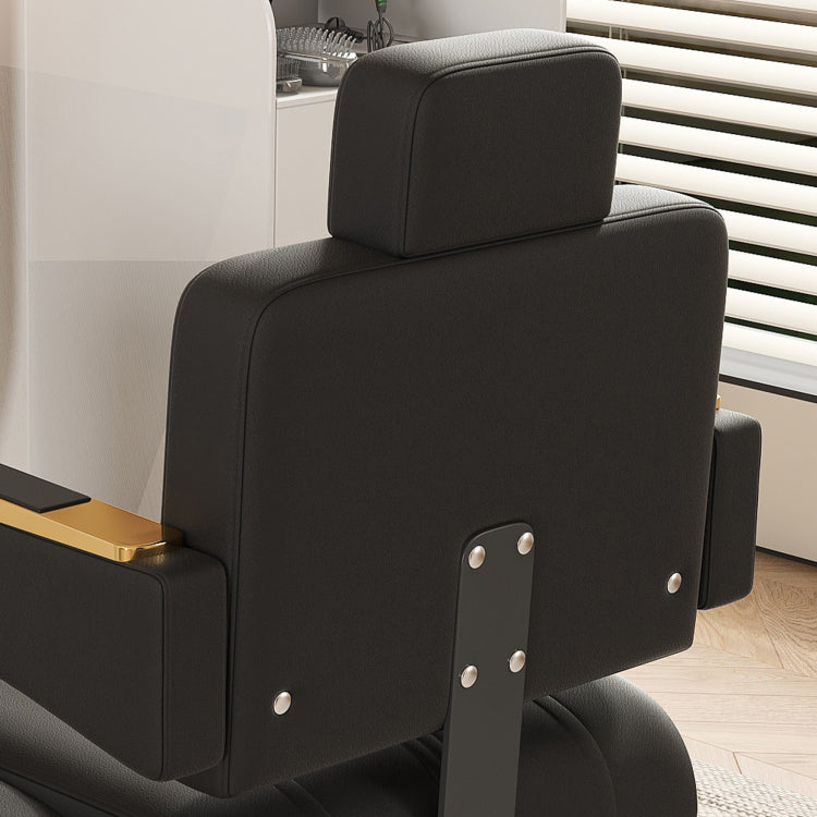 Professional Hydraulic Barber Chair 360 Swivel With Adjustable Height, Stainless Steel Armrests & Reclining Backrest For Salon & Barber Shop Black Gold Single Pack