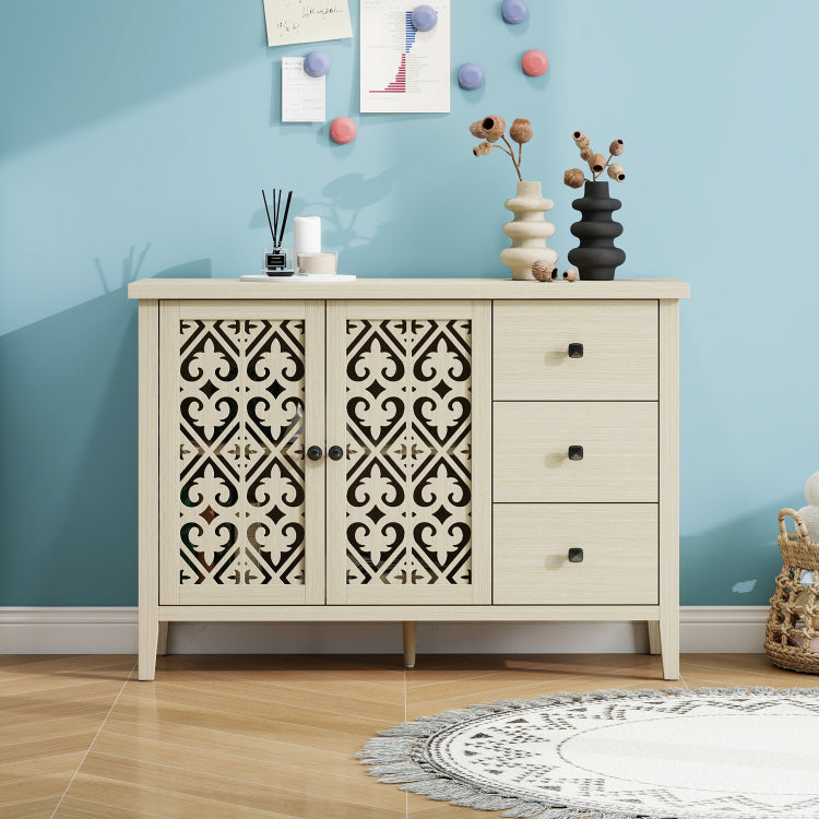 Hollowed Out Cabinet With 2 Door 3 Drawers, American Furniture, Suitable For Bedroom, Living Room, Study