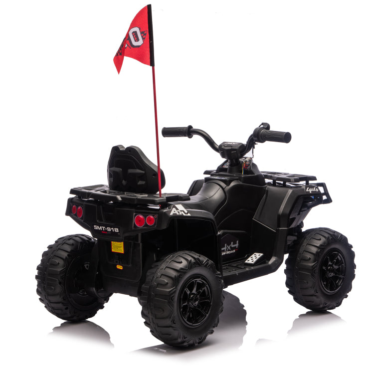 24V 160W Kids Electric Ride On Atv Realistic Off Road Design With 2Wd,Decorative Flags,On Off Light Switch,Volume Control W Bluetooth,Usb Port,Built In Music & Multi Color,Recommended Age:3 6