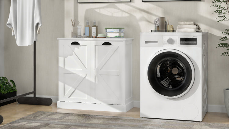 Two Compartment Tilt Out Laundry Sorter Cabinet White