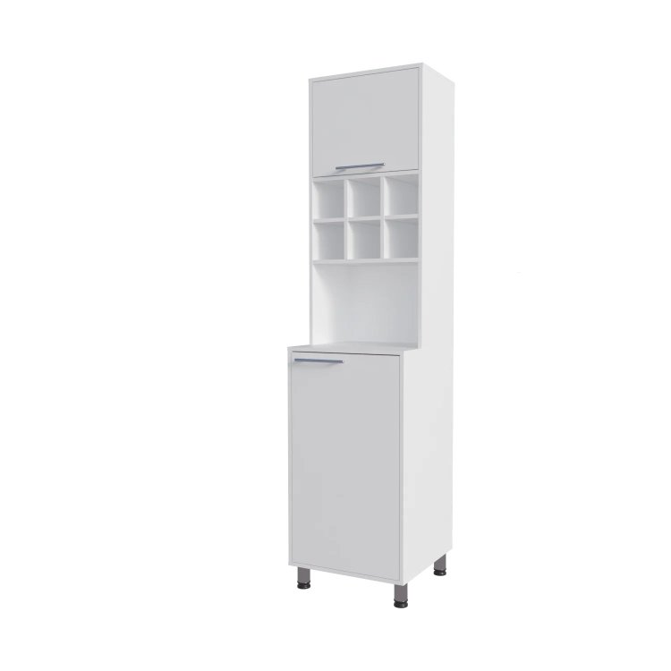 White Kitchen Pantry With Pneumatic Door And Open Storage