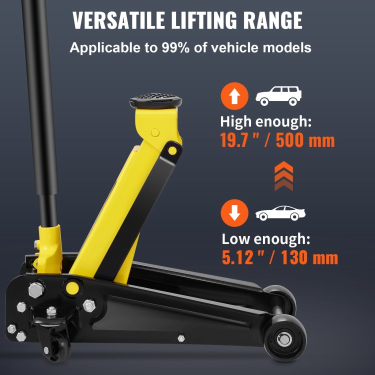 Low Profile Floor Jack 3 Ton Heavy Steel Single Piston Hydraulic Pump