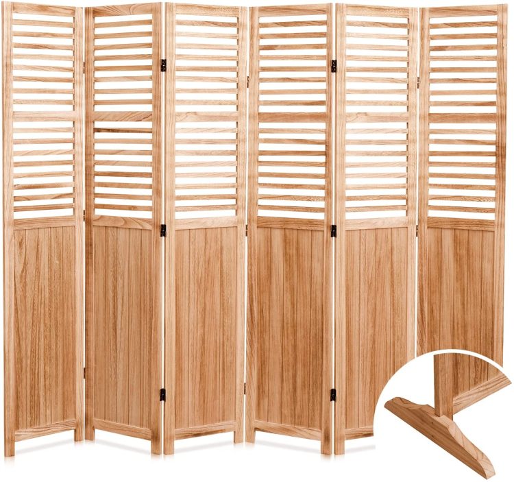 82.8'' W X 65'' H 6 Panel Solid Wood Folding Room Divider, Natural