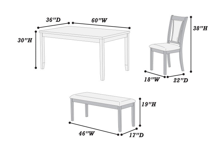 Beautiful Dining Room Furniture Walnut Black 6Pcs Set Dining Table 4X Side Chairs Bench Unique Design Back Chair
