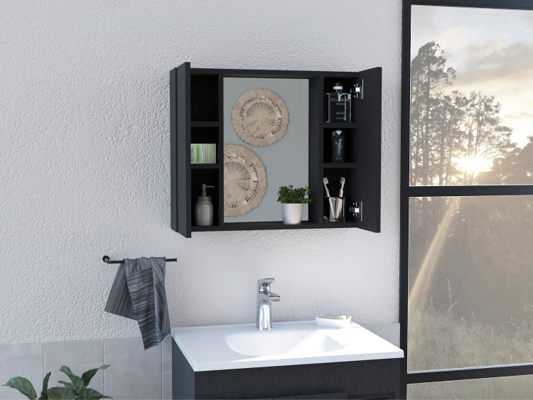 Artemisa Medicine Cabinet, Double Door, Mirror, One External Shelf Black