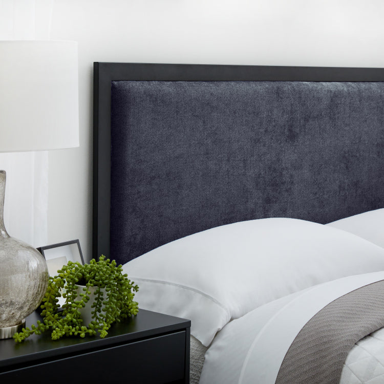 Metal Trim Upholstered Headboard, Queen, Navy