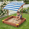 Kids Sandbox With Cover, 46" Wooden Sand Box W Adjustable Canopy, Large Outdoor Cedar Sandpit For Backyard Play