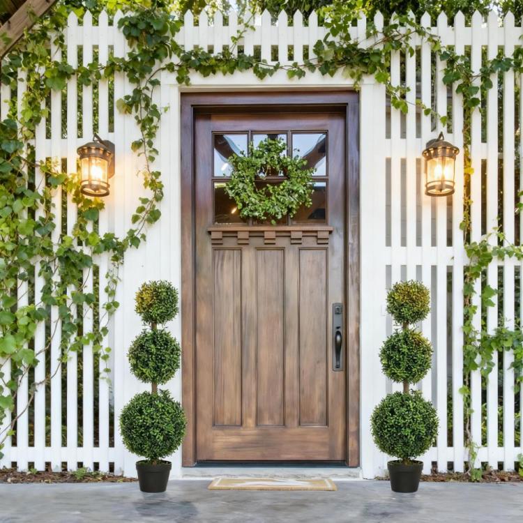 2 Pcs Set. Artificial Ball Boxwood Topiary Trees, Fake Plants In Pot