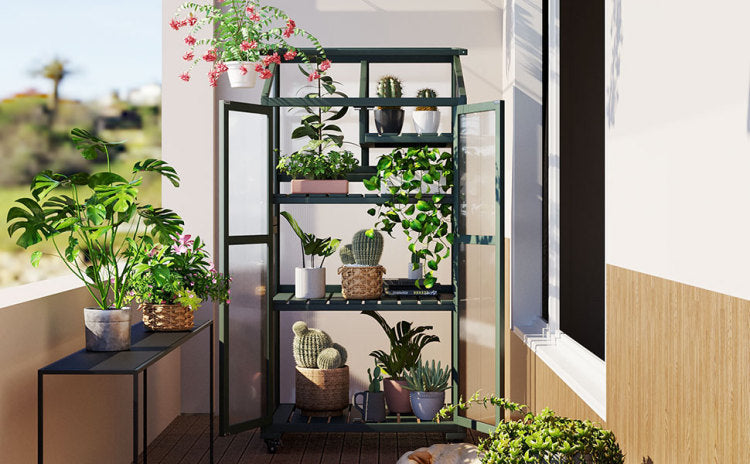 62Inch Height Wood Large Greenhouse Balcony Portable Cold Frame With Wheels And Adjustable Shelves For Outdoor Indoor Use, Forest Green