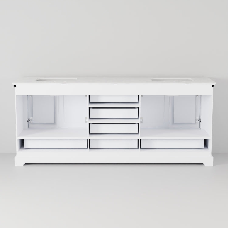 White Double Bath Vanity 80 In. W X 22 In. D, With Carrara Marble Top