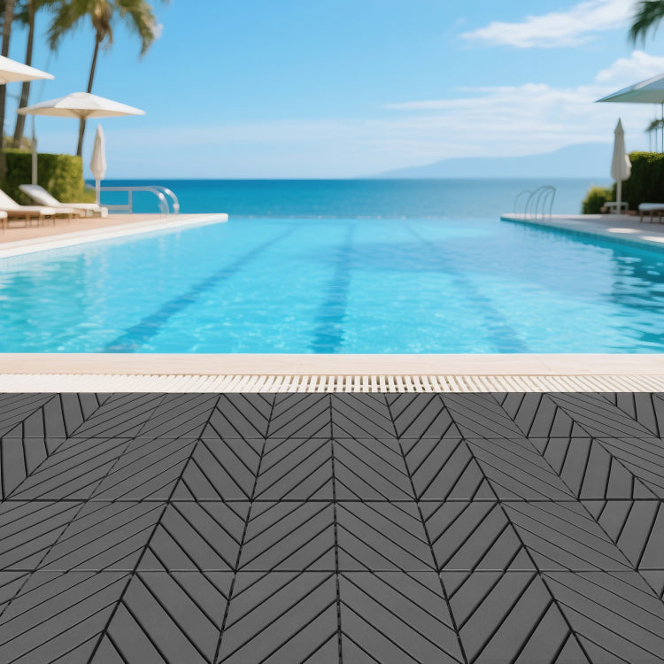 Plastic Interlocking Decking Tiles, 44 Packs Of Terrace Decking Tiles, 12 Inches X 12 Inches Waterproof For All Weather Use, Backyard Pool Decking Tiles, Dark Gray