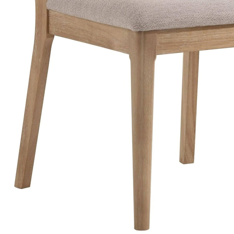 Aruk Dining Chair Set Of 2, Khaki Padded Fabric Seat, Brown Wood Legs