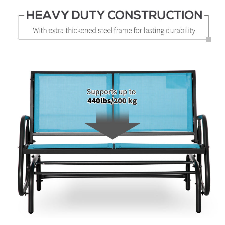 Outsunny 2 Person Outdoor Glider Bench, Patio Double Swing Rocking Chair Loveseat W Powder Coated Steel Frame For Backyard Garden Porch, Blue