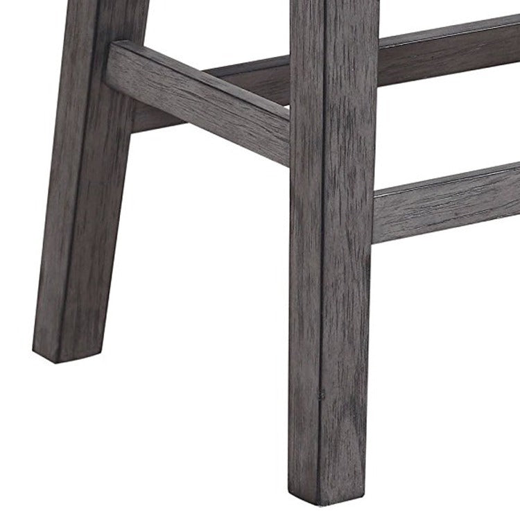 Wood & Leather Counter Height Stool With Nail Head Trim, Set Of 2, Black & Gray