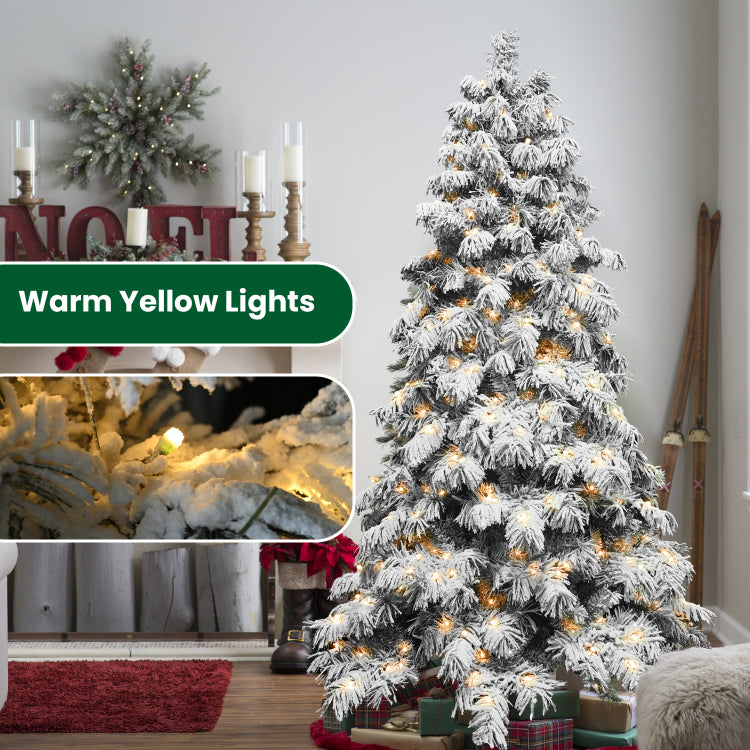 5Ft Flocked Scarecrow Shaped Christmas Tree With 200 Warm White Led Lights, 375 Pvc Memory Wire Tips,Power Pole & Hinged Structure Realistic Snowy Holiday Tree