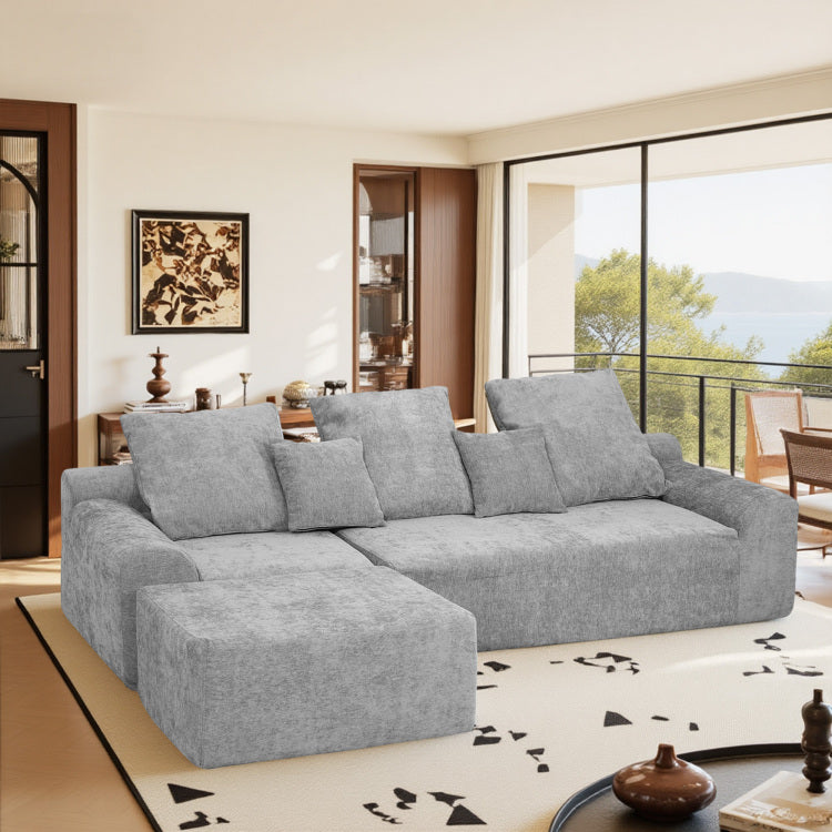 111.2" Modern L Shaped Sectional Sofa Modular Couch With Adjustable Configurations, Soft Melange Chenille Fabric In Grey, Stylish & Comfortable For Living Room, Bedroom, And Lounge Areas