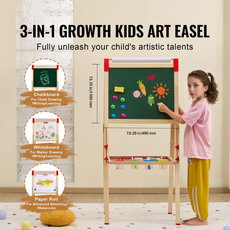 3 In 1 Kids Art Easel Double Sided Wooden Magnetic Whiteboard Chalkboard