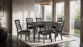 Simple Classic Dark Gray 7Pc Dining Set Faux Marble Top Dining Table 6Xside Chairs Fabric Seats Dining Room Furniture