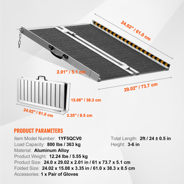 Portable Wheelchair Ramp, 6 Ft 800 Lbs Capacity, Non Slip Aluminum Folding Threshold Ramp, Foldable Mobility Scooter Ramp Wheel Chair Ramp, Handicap Ramp For Home Steps, Stairs, Doorways, Curbs