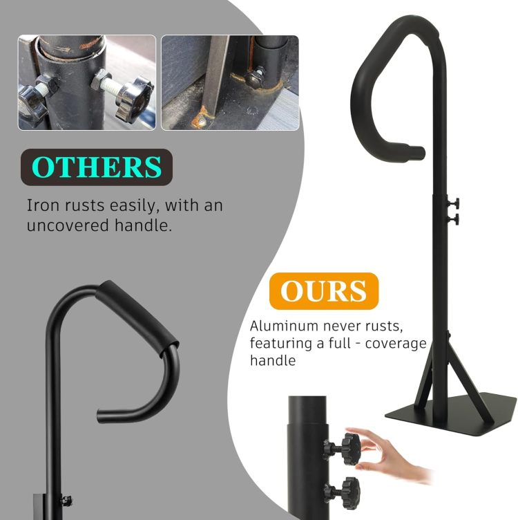 Hot Tub Handrail, Aluminum Spa Hand Rail With 44'' 60'' Adjustable Height & 360 Swivel, Safety Side Handrails With Slide Under Mount Base For Most Hot Tubs & Swim Spas, 600 Lbs Capacity