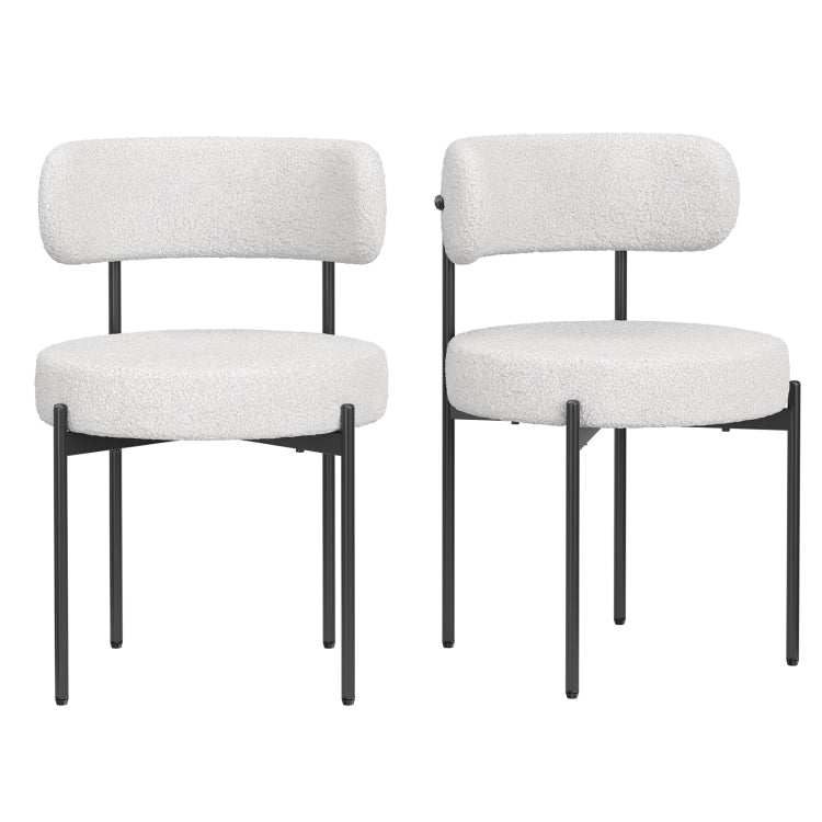 Dining Chairs Set Of 4,Mid Century Modern Kitchen Chair Curved Backrest Round Upholstered Sherpa Dining Chairs With Metal Legs