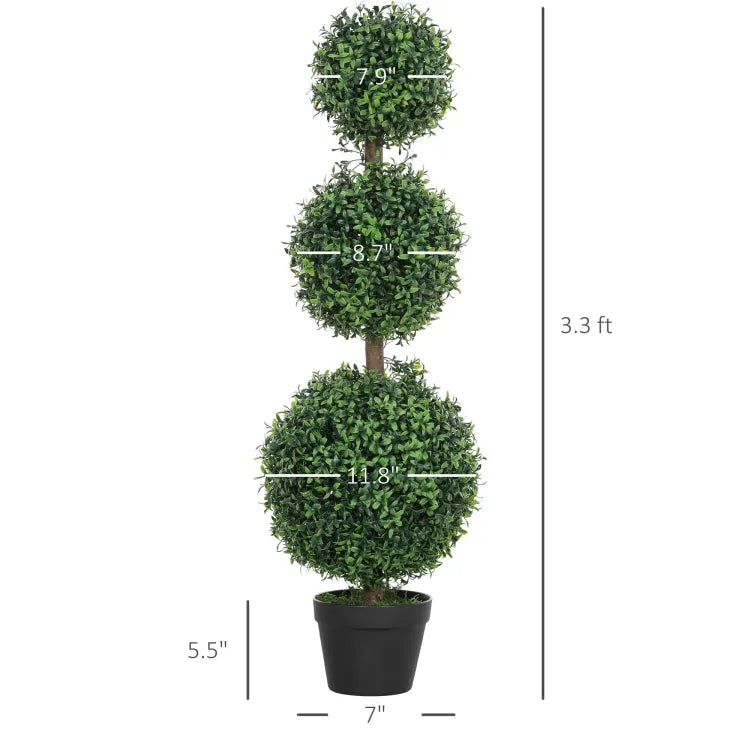 2 Pcs Set. Artificial Ball Boxwood Topiary Trees, Fake Plants In Pot