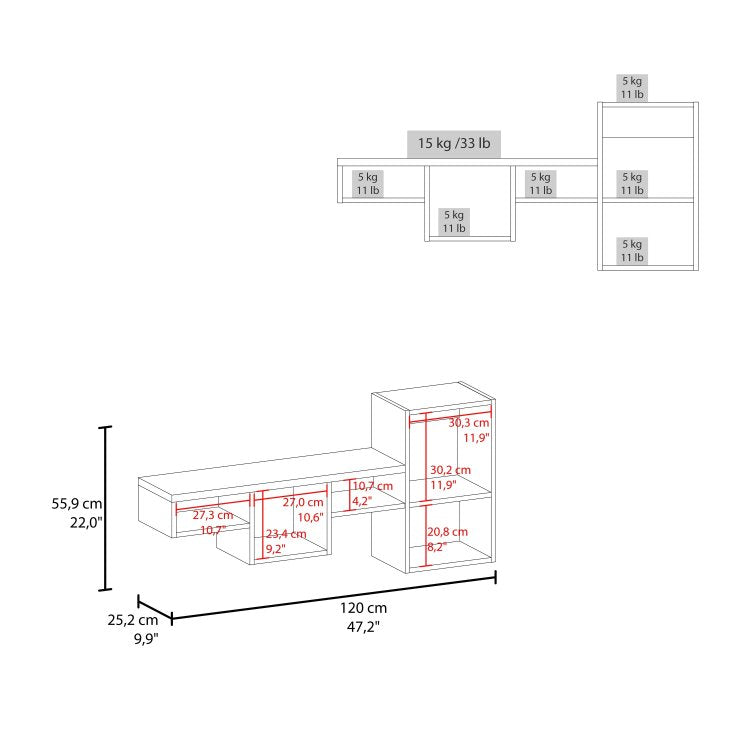 White Wall Mounted Shelf Unit With 5 Shelf