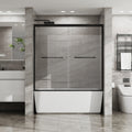 Goodyo Double Sliding Bathtub Shower Door 60 In. W X 58 In. H Aluminum Framed Shower Enclosure For Tub With Sgcc Clear Tempered Glass, Stainless Steel Hardware, Matte Black