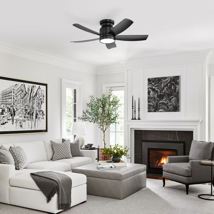 42 Inch Flush Mount S With Led Light 22W And Remote Control 5 Abs Fan Blades For Bedroom